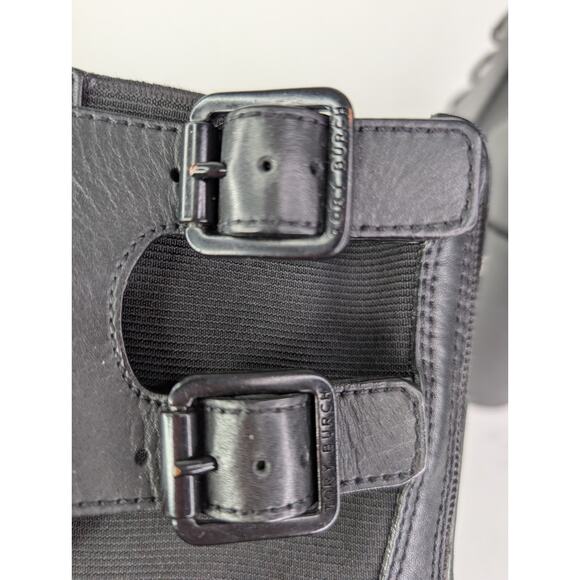Tory Burch Broome Black Leather Lace-Up Combat Moto Boots Size 8.5M - Picture 12 of 13
